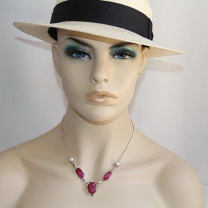 Sterling Silver Ruby and Pearl Necklace